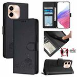 For vivo Y28 4G Cat Rat Embossed Pattern RFID Leather Phone Case with Lanyard(Black)