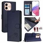 For vivo Y28 4G Cat Rat Embossed Pattern RFID Leather Phone Case with Lanyard(Blue)