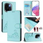 For vivo iQOO Z9s Pro 5G India Cat Rat Embossed Pattern RFID Leather Phone Case with Lanyard(Mint Green)