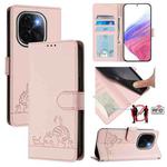 For vivo iQOO Z9s Pro 5G India Cat Rat Embossed Pattern RFID Leather Phone Case with Lanyard(Pink)