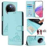 For vivo Y300 Pro Cat Rat Embossed Pattern RFID Leather Phone Case with Lanyard(Mint Green)