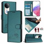 For vivo S20 5G Cat Rat Embossed Pattern RFID Leather Phone Case with Lanyard(Peacock Green)