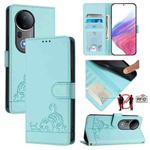 For vivo S20 Pro 5G Cat Rat Embossed Pattern RFID Leather Phone Case with Lanyard(Mint Green)