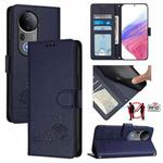 For vivo S20 Pro 5G Cat Rat Embossed Pattern RFID Leather Phone Case with Lanyard(Blue)