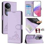 For vivo S20 Pro 5G Cat Rat Embossed Pattern RFID Leather Phone Case with Lanyard(Purple)