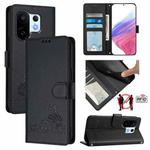 For vivo S30 Pro mini Cat Rat Embossed Pattern RFID Leather Phone Case with Lanyard(Black)