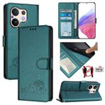 For vivo V60 5G Global Cat Rat Embossed Pattern RFID Leather Phone Case with Lanyard(Peacock Green)