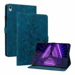 For Lenovo M10 Plus 10.3 Lily Embossed Leather Tablet Case(Dark Blue)