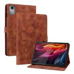 For Lenovo Tab K11 Plus Lily Embossed Leather Tablet Case(Brown)