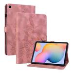 For Samsung Galaxy Tab S6 Lite Lily Embossed Leather Smart Tablet Case(Pink)