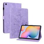 For Samsung Galaxy Tab S6 Lite Lily Embossed Leather Smart Tablet Case(Purple)