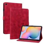 For Samsung Galaxy Tab S6 Lite Lily Embossed Leather Smart Tablet Case(Red)