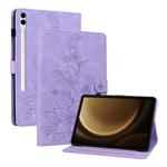 For Samsung Galaxy Tab S9+ / S9 FE+ Lily Embossed Leather Tablet Case(Purple)