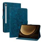 For Samsung Galaxy Tab S9+ / S9 FE+ Lily Embossed Leather Tablet Case(Dark Blue)