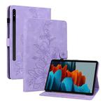 For Samsung Galaxy Tab S7 / S8 Lily Embossed Leather Tablet Case(Purple)