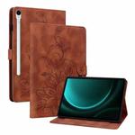 For Samsung Galaxy Tab S9 / S9 FE Lily Embossed Leather Tablet Case(Brown)