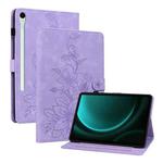 For Samsung Galaxy Tab S9 / S9 FE Lily Embossed Leather Tablet Case(Purple)