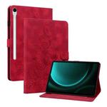 For Samsung Galaxy Tab S9 / S9 FE Lily Embossed Leather Tablet Case(Red)