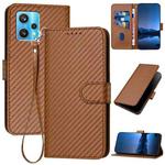 For Realme 9 Pro+ YX0070 Carbon Fiber Buckle Leather Phone Case with Lanyard(Coffee)