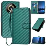 For Realme 11 5G Global YX0070 Carbon Fiber Buckle Leather Phone Case with Lanyard(Dark Green)