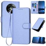 For Realme 12 YX0070 Carbon Fiber Buckle Leather Phone Case with Lanyard(Light Purple)