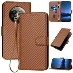 For Realme 12 Pro YX0070 Carbon Fiber Buckle Leather Phone Case with Lanyard(Coffee)