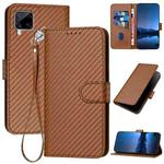 For Realme C12/C15/C25/C25s/Narzo 30A YX0070 Carbon Fiber Buckle Leather Phone Case with Lanyard(Coffee)