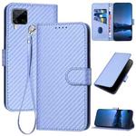 For Realme C12/C15/C25/C25s/Narzo 30A YX0070 Carbon Fiber Buckle Leather Phone Case with Lanyard(Light Purple)