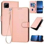 For Realme C12/C15/C25/C25s/Narzo 30A YX0070 Carbon Fiber Buckle Leather Phone Case with Lanyard(Pink)