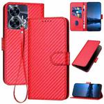 For Realme C55 4G Global / Narzo N55 YX0070 Carbon Fiber Buckle Leather Phone Case with Lanyard(Red)