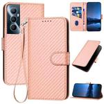 For Realme C65 4G YX0070 Carbon Fiber Buckle Leather Phone Case with Lanyard(Pink)