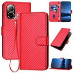 For Realme C67 4G Global YX0070 Carbon Fiber Buckle Leather Phone Case with Lanyard(Red)