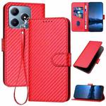 For Realme C63 / C61 Global YX0070 Carbon Fiber Buckle Leather Phone Case with Lanyard(Red)