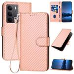 For Realme C75 Global YX0070 Carbon Fiber Buckle Leather Phone Case with Lanyard(Pink)