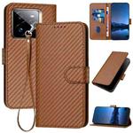 For Realme GT7 Pro YX0070 Carbon Fiber Buckle Leather Phone Case with Lanyard(Coffee)