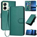 For Realme 10 Pro YX0070 Carbon Fiber Buckle Leather Phone Case with Lanyard(Dark Green)