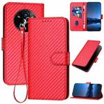 For Realme 14 Pro+ YX0070 Carbon Fiber Buckle Leather Phone Case with Lanyard(Red)