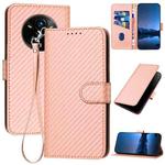For Realme 14 Pro+ YX0070 Carbon Fiber Buckle Leather Phone Case with Lanyard(Pink)
