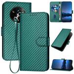 For Realme 14 Pro+ YX0070 Carbon Fiber Buckle Leather Phone Case with Lanyard(Dark Green)