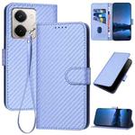 For Realme P3 Ultra 5G YX0070 Carbon Fiber Buckle Leather Phone Case with Lanyard(Light Purple)