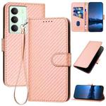 For Realme 14x Global YX0070 Carbon Fiber Buckle Leather Phone Case with Lanyard(Pink)