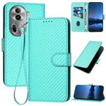 For OPPO Reno11 Pro Global YX0070 Carbon Fiber Buckle Leather Phone Case with Lanyard(Light Blue)