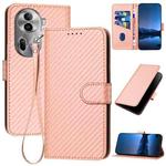 For OPPO Reno11 Pro Global YX0070 Carbon Fiber Buckle Leather Phone Case with Lanyard(Pink)