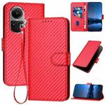 For OPPO Reno10 5G / Reno10 Pro 5G Global YX0070 Carbon Fiber Buckle Leather Phone Case with Lanyard(Red)