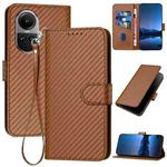 For OPPO Reno10 5G / Reno10 Pro 5G Global YX0070 Carbon Fiber Buckle Leather Phone Case with Lanyard(Coffee)