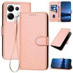 For OPPO Reno8 Pro Global YX0070 Carbon Fiber Buckle Leather Phone Case with Lanyard(Pink)