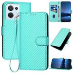 For OPPO Reno8 5G Global YX0070 Carbon Fiber Buckle Leather Phone Case with Lanyard(Light Blue)