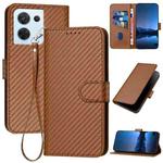 For OPPO Reno8 5G Global YX0070 Carbon Fiber Buckle Leather Phone Case with Lanyard(Coffee)