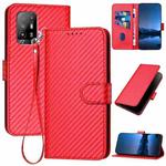 For OPPO A94 5G / F19 Pro+ YX0070 Carbon Fiber Buckle Leather Phone Case with Lanyard(Red)