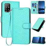 For OPPO A94 5G / F19 Pro+ YX0070 Carbon Fiber Buckle Leather Phone Case with Lanyard(Light Blue)